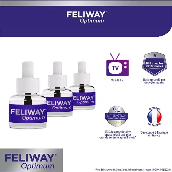 FELIWAY Optimum Pack éco 3 recharges Anti-stress chat nouvelle formule 3x30 jours