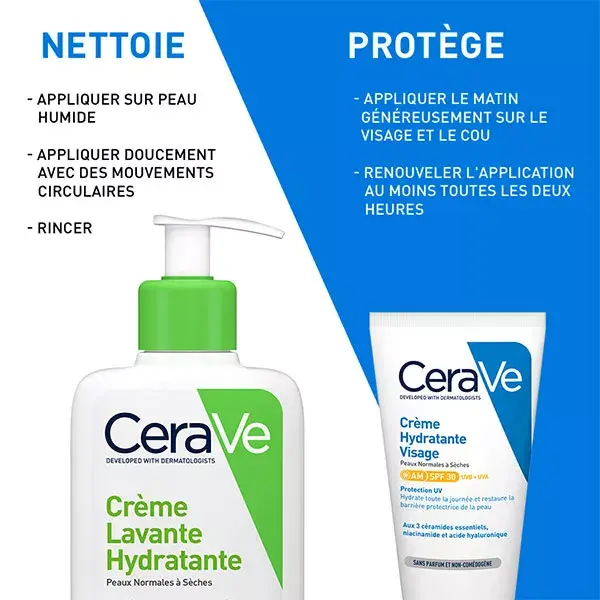 Cerave Routine Visage Peaux Sèches Crème Lavante Hydratante 236ml & Crème Hydratante Visage SPF30 52ml