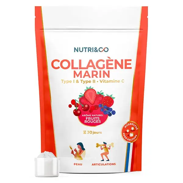 Nutri&Co Collagène Marin Type 1, 2 & 3 Peau & Articulations Fruits Rouges 180g