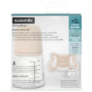 Suavinex Zero Zero Set Recém-Nascido Biberão Leve Fluxo Adaptativo 180 ml + Chupeta +0m