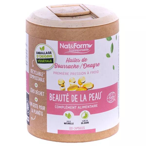 Aceites de forma NAT y eco-responsables de borraja y onagra orgánico + vitamina E 120 cápsulas