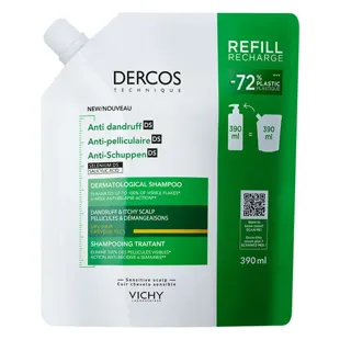 Shampoo Vichy Dercos per il trattamento della forfora e del prurito nei capelli secchi in eco-ricarica da 390 ml