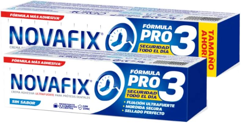 Novafix Pro3 Crème adhésive pour prothèses dentaires sans saveur 70 gr + 50 gr OFFERTS