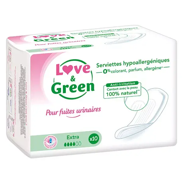 Love & Green Serviettes pour Fuites Urinaires Extra 10 unités