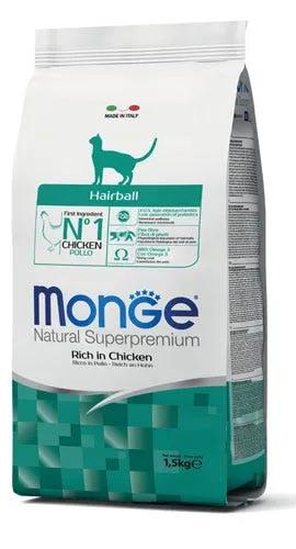 Monge Ricco Di Pollo Hairball Cibo Secco Gatti Adulti Sacco 10 Kg