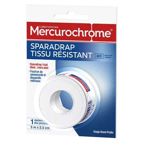 Mercurochrome Pansements Sparadrap Tissu Résistant 5m x 2,5cm