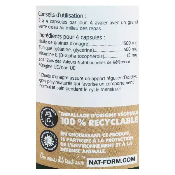 NAT y forma natural aceite de onagra + Vit E 200 cápsulas