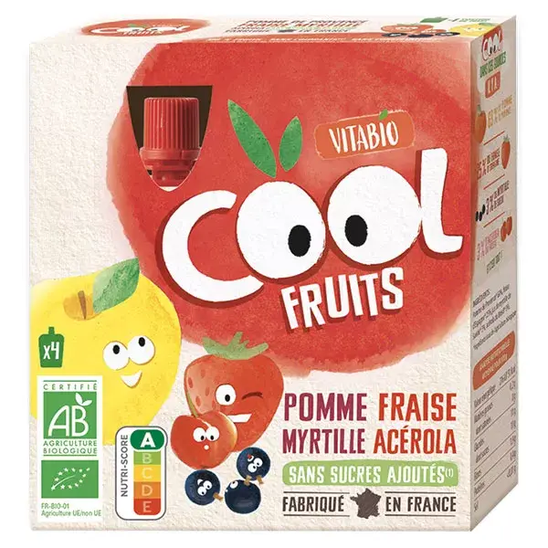 Vitabio Cool Fruits Pomme Fraise Myrtille Acérola Bio 4 x 90g