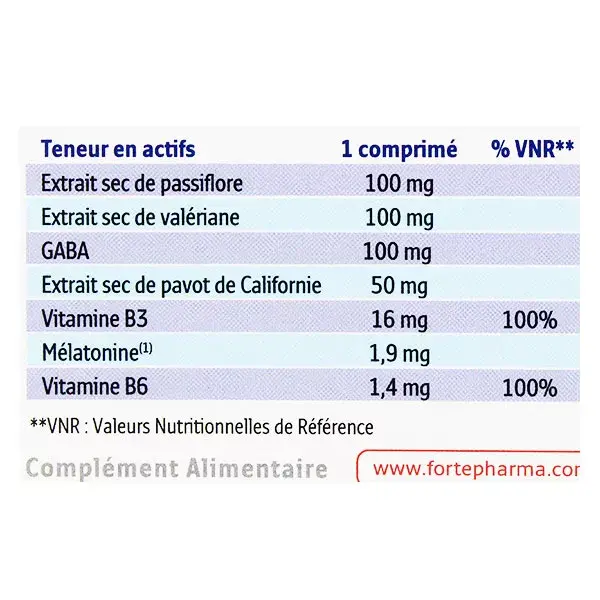Forté Pharma FortéNuit Sommeil 8h 15 comprimés Mélatonine Plantes Effet Immédiat