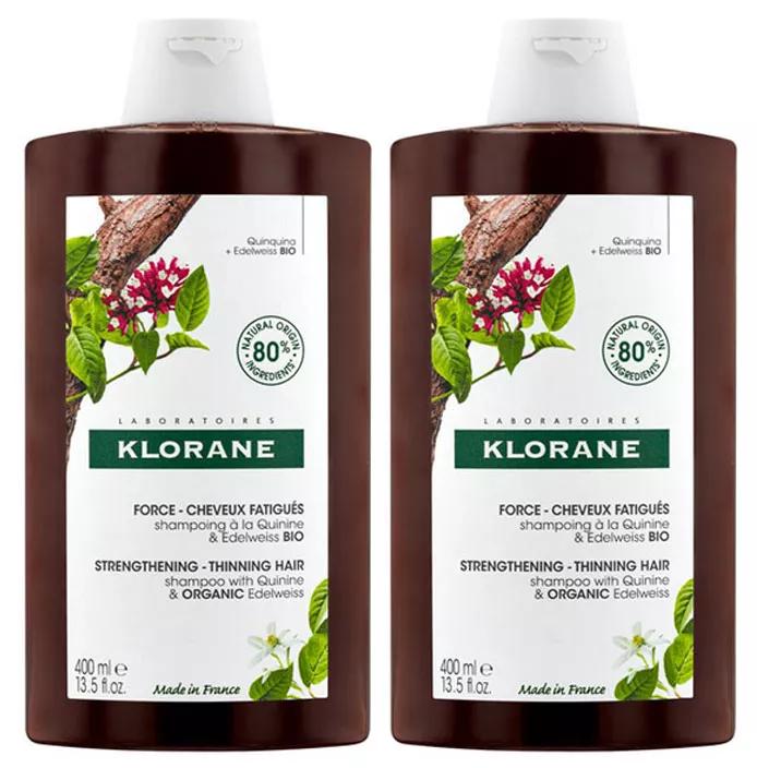 Klorane Shampoing Fortifiant à la Quinine et à l'Edelweiss BIO 2x400 ml