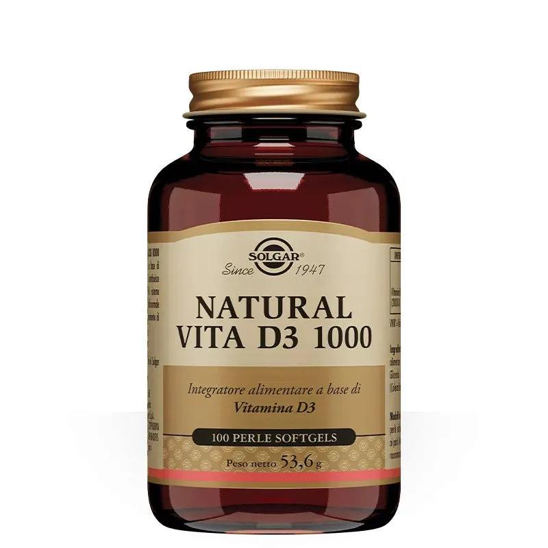 Solgar Natural Vita D3 Vitamina D 1000 Per Muscoli e Ossa 100 Perle Softgel