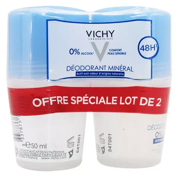 Vichy Déodorant Minéral 48h Roll-On Lot de 2 x 50ml