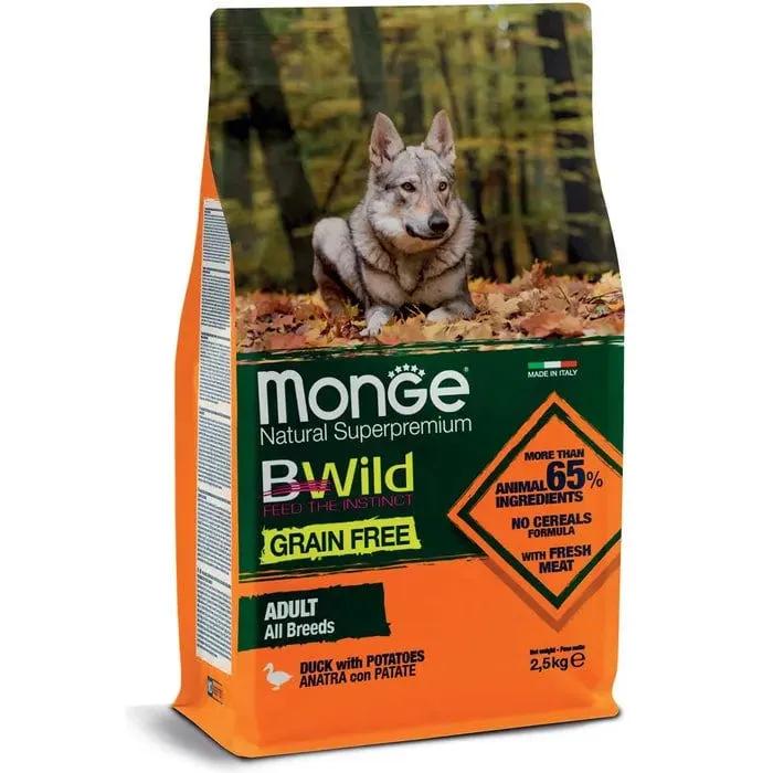 Monge B Wild Grain Free Anatra Con Patate Cibo Secco Per Cani Adulti Sacco 2,5 Kg