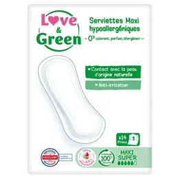 Love & Green Serviettes Hypoallergéniques Maxi Super 14 unités