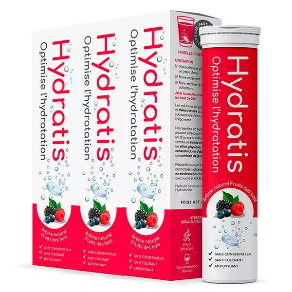 Hydratis Solution d'Hydratation Fruits des Bois Lot de 3 x 20 pastilles