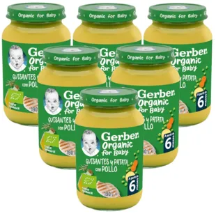 Gerber Organic Jar of Peas, Potatoes and Chicken +6m 6x190 gr