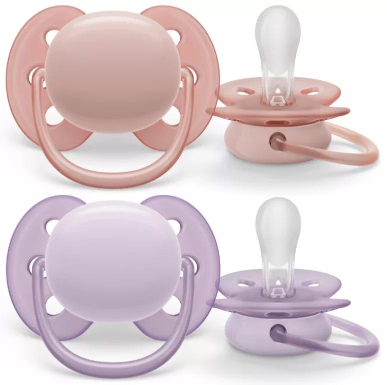 Philips Avent Ultrazachte fopspenen voor meisjes, 0-6 m, 2 stuks