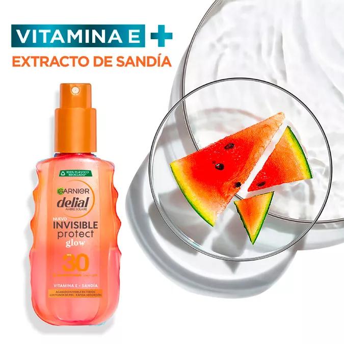 Garnier Delial Protect Glow Solar Invisible Vitamina E y Extracto de Sandía SPF30 Spray 150 ml