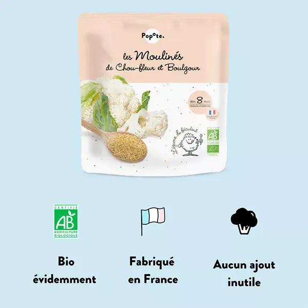 Popote les Moulinés Chou-Fleur Boulgour +8mois Bio 180g