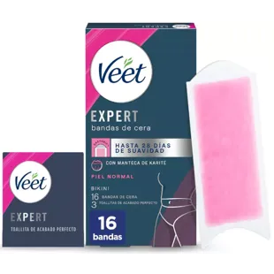 Veet Expert Bandas Cera Fría Depilación Ingles y Bikini 16 Bandas