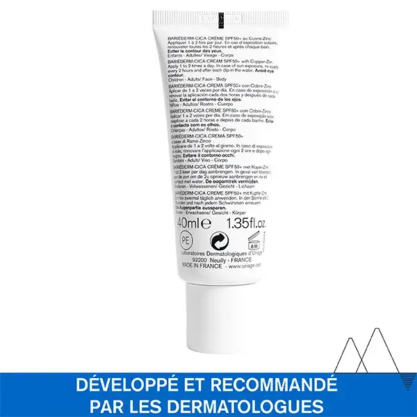 Uriage Bariéderm-Cica Crème Cuive-Zinc SPF50+ Réparatrice Peaux Abimées 40 ml