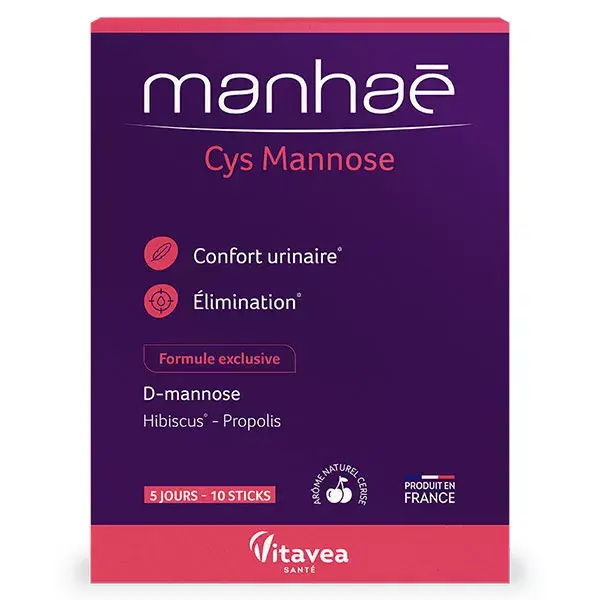 Manhaé Cys Mannose - Confort urinaire -  Hibiscus, D-mannose - 10 sticks - 5 jours