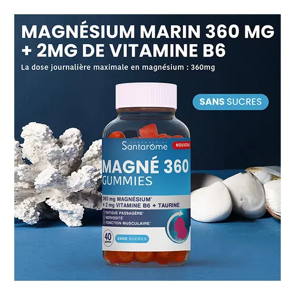 Santarome Magnésium Extra Fort 360 mg Stress 40 Gummies Sans sucres