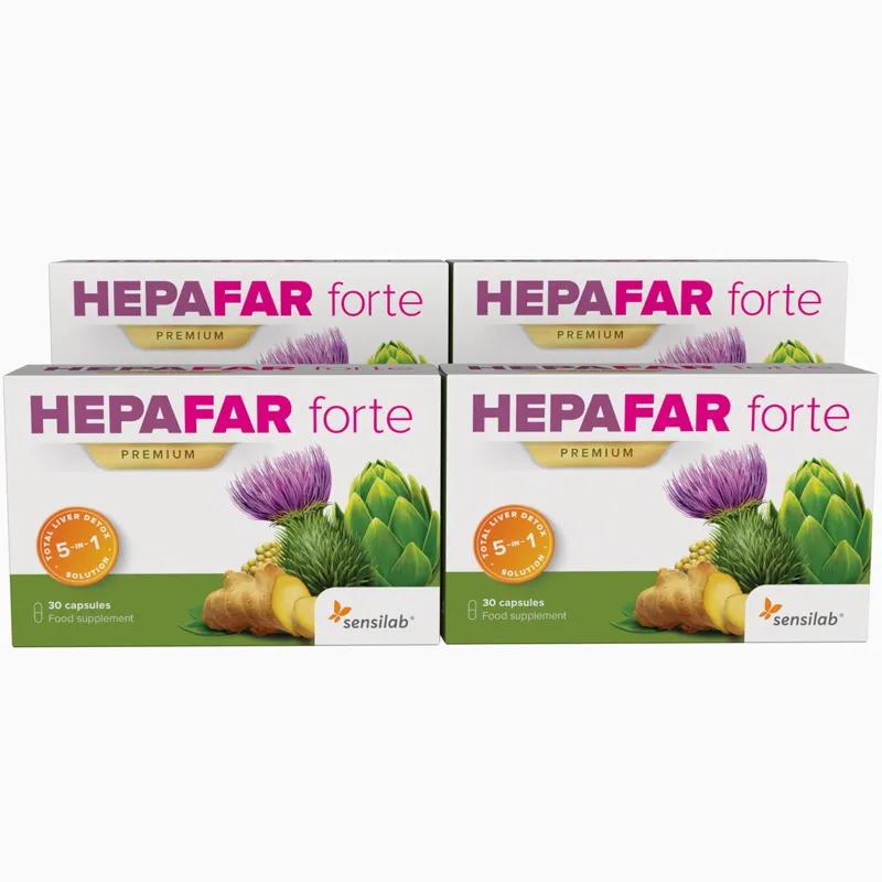 Sensilab Hepafar Forte Premium Integratore Disintossicante per Fegato 4 Confezioni da 30 Capsule