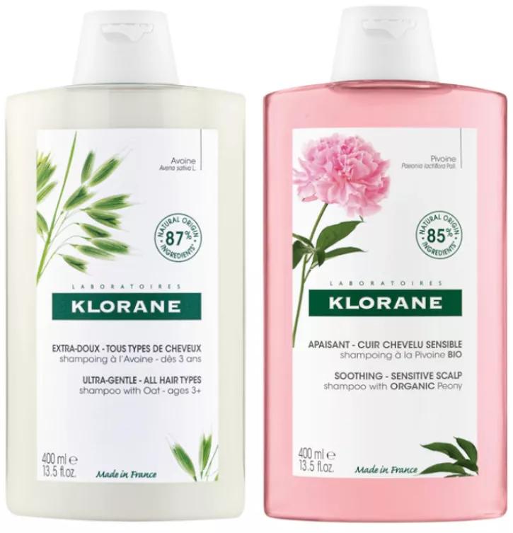 Klorane Oatmeal Shampoo 400 ml + Organic Peony Shampoo 400 ml