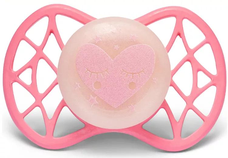 Nuvita Reflektierender Schnuller mit symmetrischem Sauger + 0 m rosa Herz