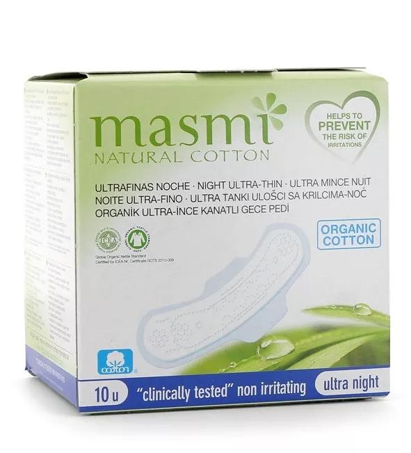 Masmi Compresas Fina Ultra Noche con Alas Algodon Organico 10 uds