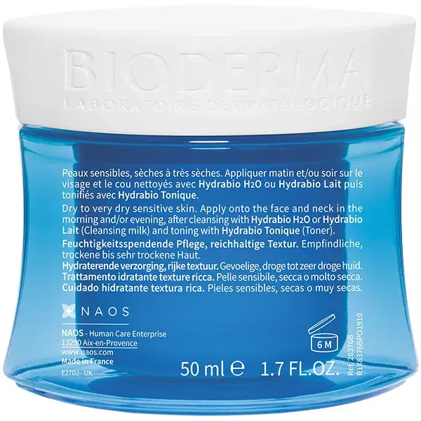 Bioderma Hydrabio Crème Hydratante Riche Peaux Sensibles Déshydratées 50ml