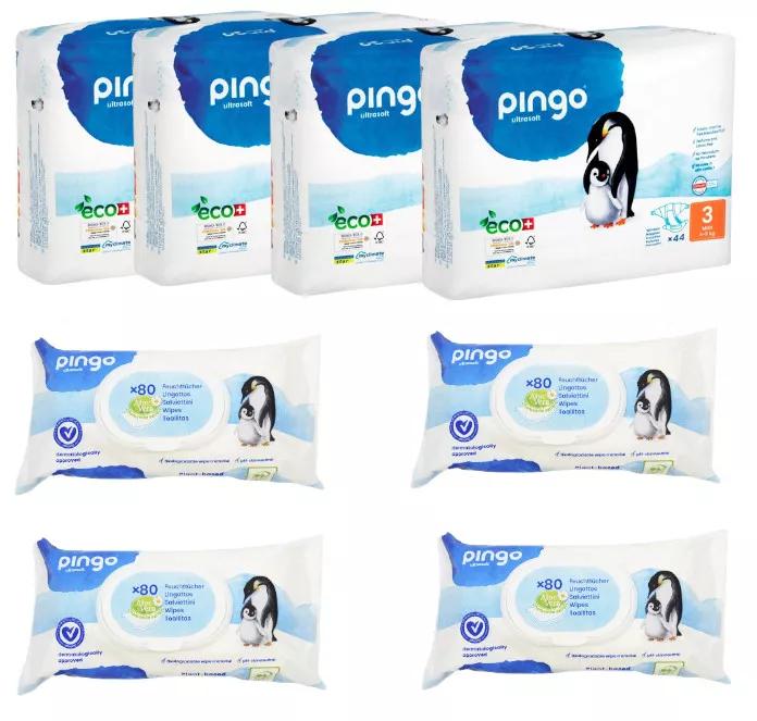 Pingo Pack Luiers Maat 3 (4-7 kg) 4x44 stuks + Doekjes 4x80 stuks