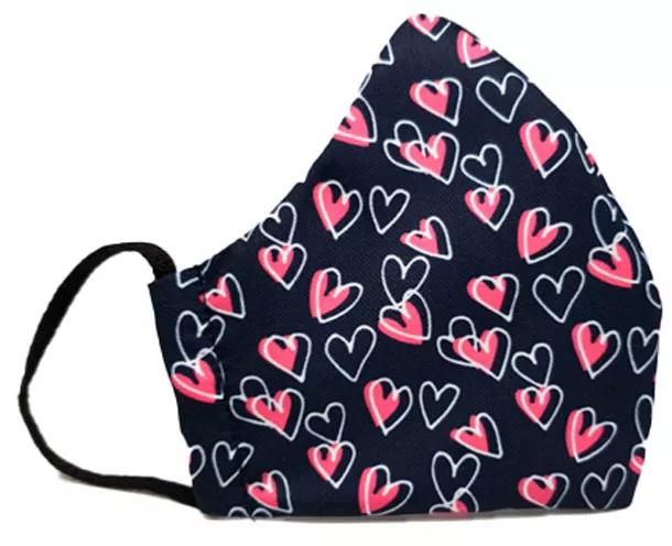 Black Reusable Children's Mask with Pink Hearts with CE 50 Washes