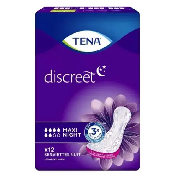 TENA Discreet Serviette Hygiénique de Nuit Maxi Night 6 x 12 unités