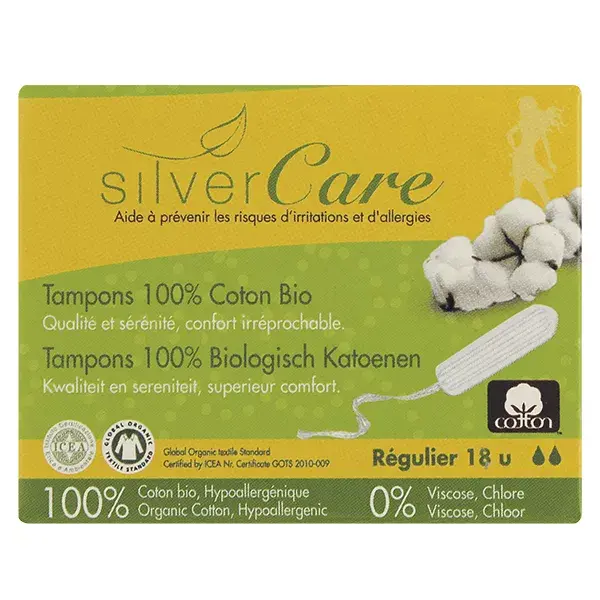 Silver Care Tampon en Coton Régulier Bio 18 unités