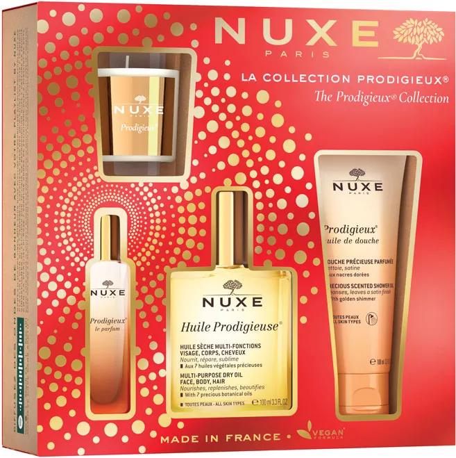 Nuxe Prodigieuse Oil Case 100ml+Duschöl 100ml+Boost Cream 40ml+Kerze
