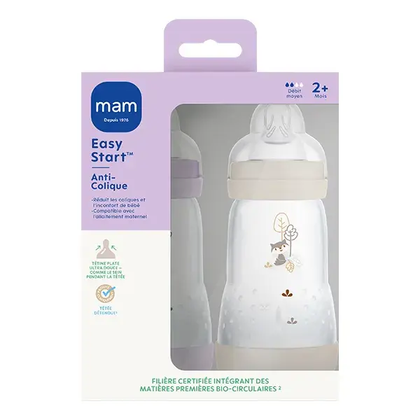 Mam Biberon Esac- 260Ml Lilas + Sable Tétine Débit 2 2 x 260ml