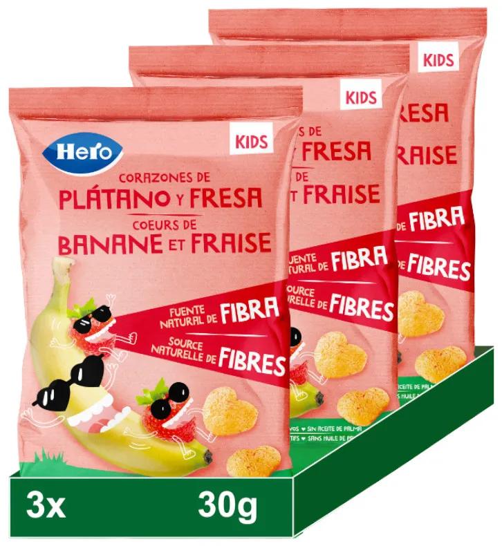 Hero Kids Snack Hearts Banaan en Aardbei +36m 3x30 gr