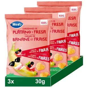 Hero Snack Corazones Plátano y Fresa +36m 3x30 gr