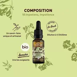 Biofloral Fleur De Bach 18 Impatiens Impatience Compte Gouttes Bio 20 ml