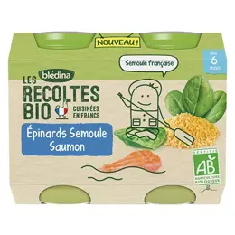 Blédina Les Récoltes Bio Epinards Semoule Saumon Lot de 2 x 200g