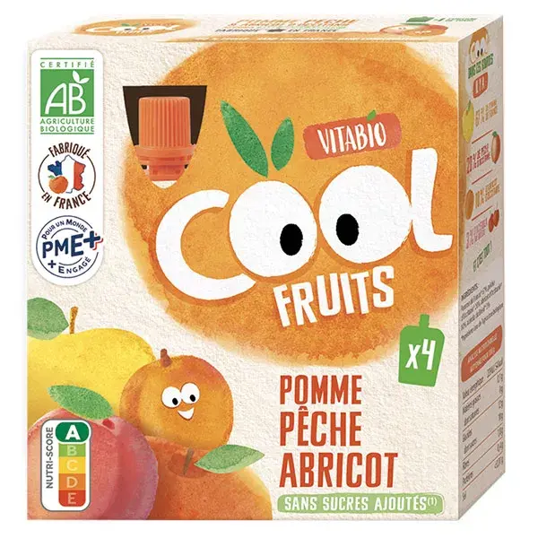 Vitabio Cool Fruits Pomme Pêche Abricot Acérola Bio 4 x 90g