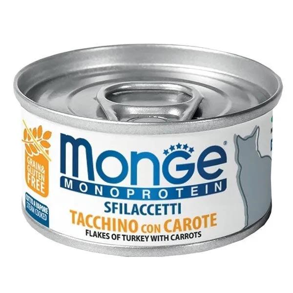 Monge Monoprotein Sfilaccetti Tacchino Con Carote Cibo Umido Per Gatti Adulti 80G