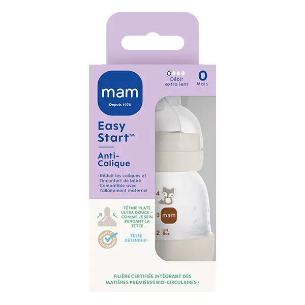 Mam Biberon Easy Start Anti-Colique Sable Tétine Débit 0 130Ml