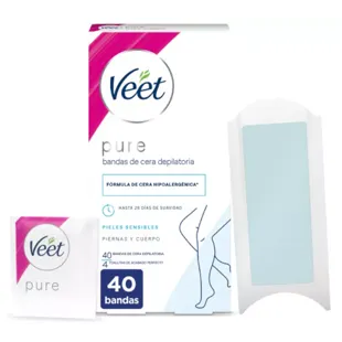 Veet Pure Kaltwachsstreifen für Beine und empfindliche Körperhaut 40 Einheiten
