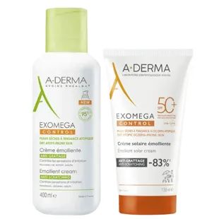 A-Derma Exomega Control Emollient Cream 400 ml + SPF50+ Cream 150 ml