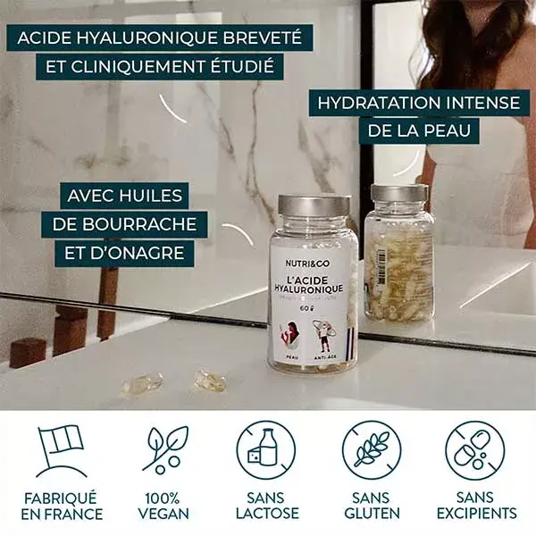 Nutri&Co L'Acide Hyaluronique Onagre et Bourrache Peau et Anti-Âge 60 gélules
