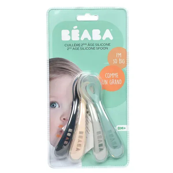 Béaba Repas Set de 4 Cuilllères Silicone 2ème Âge 