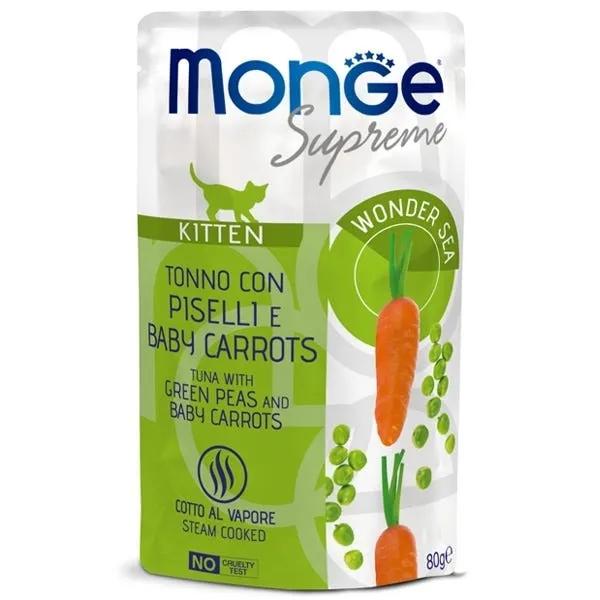 Monge Supreme Pezzetti Di Tonno Con Piselli E Carote Baby Cibo Umido Per Gatti Cuccioli 80G